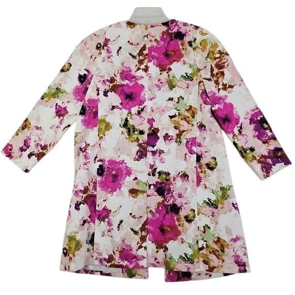 Liz Claiborne ~Woman Size L~ Burgundy/Pink Floral Lond Open Front Blazer Lined. - Picture 14 of 16